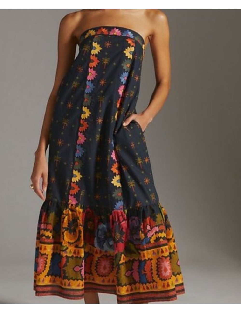 FARM Rio Embroidered Strapless Dress